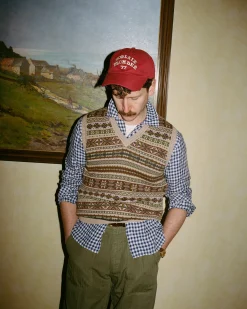 Drake’s Beige Cotton Cashmere Fair Isle Knit Vest