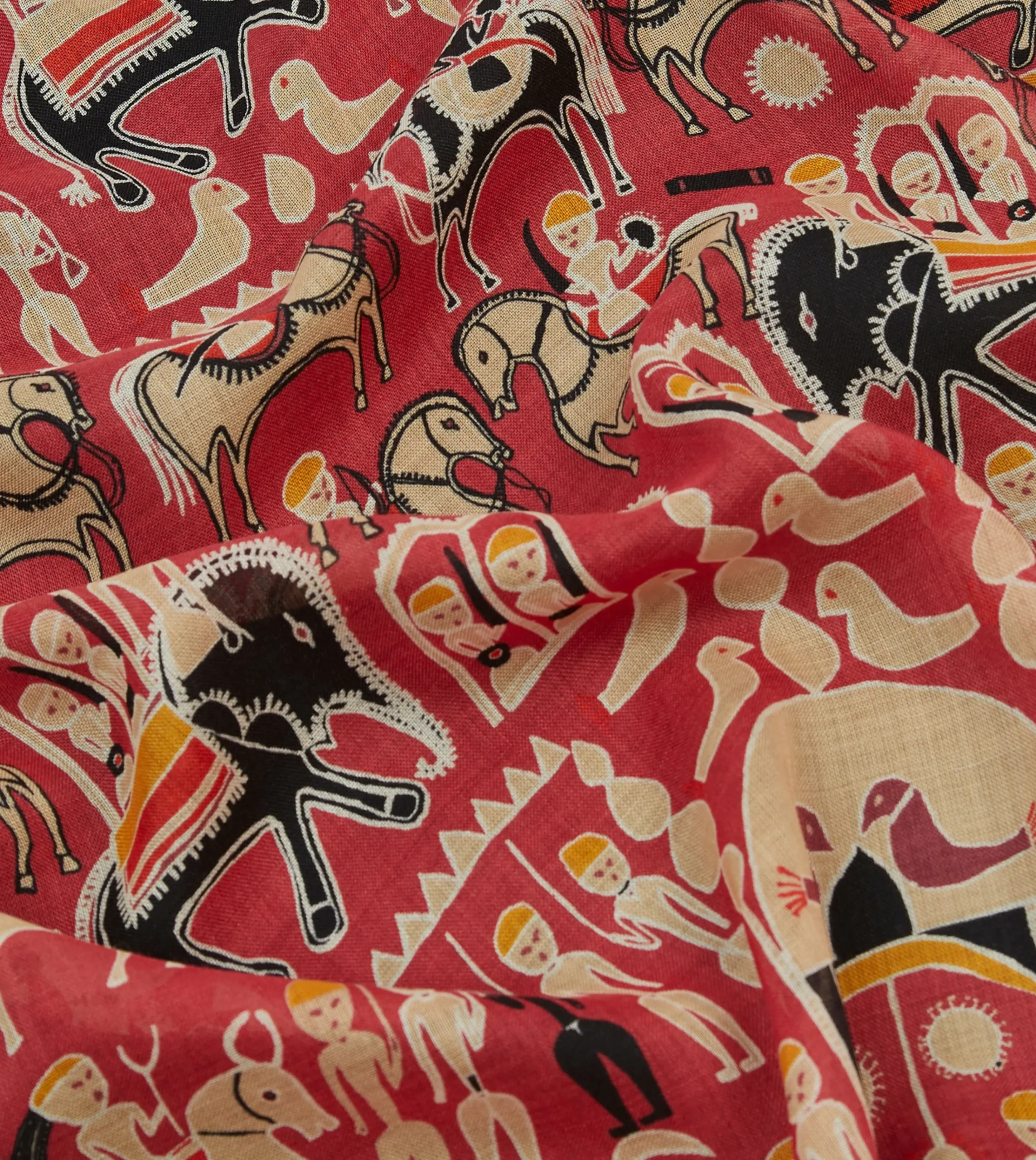 Drake’s Black And Red Tribal Elephant Print Wool-Silk Scarf