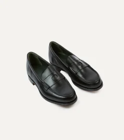 Drake’s Black Calf Leather Charles Mk II Goodyear Welted Penny Loafer