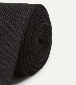 Drake’s Black Fine Woven Grenadine Silk Hand Rolled Tie