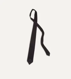 Drake’s Black Fine Woven Grenadine Silk Hand Rolled Tie