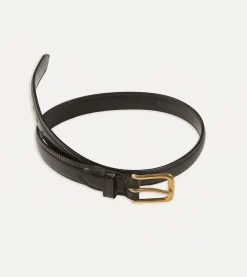Drake’s Black Fully Lined Bridle Leather Belt With Brass Buckle