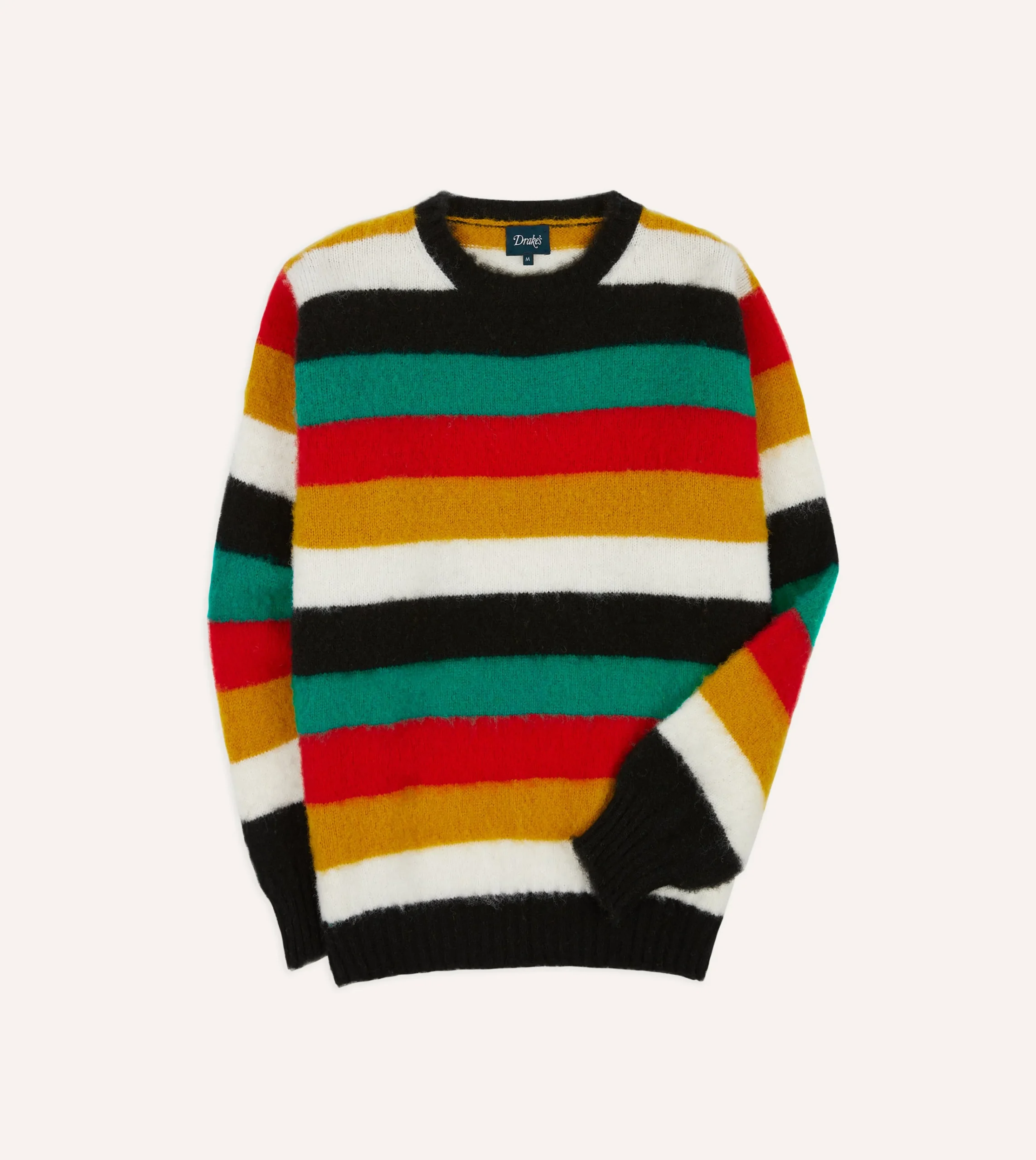 Drake’s Black Multi Stripe Brushed Shetland Crew Neck Jumper