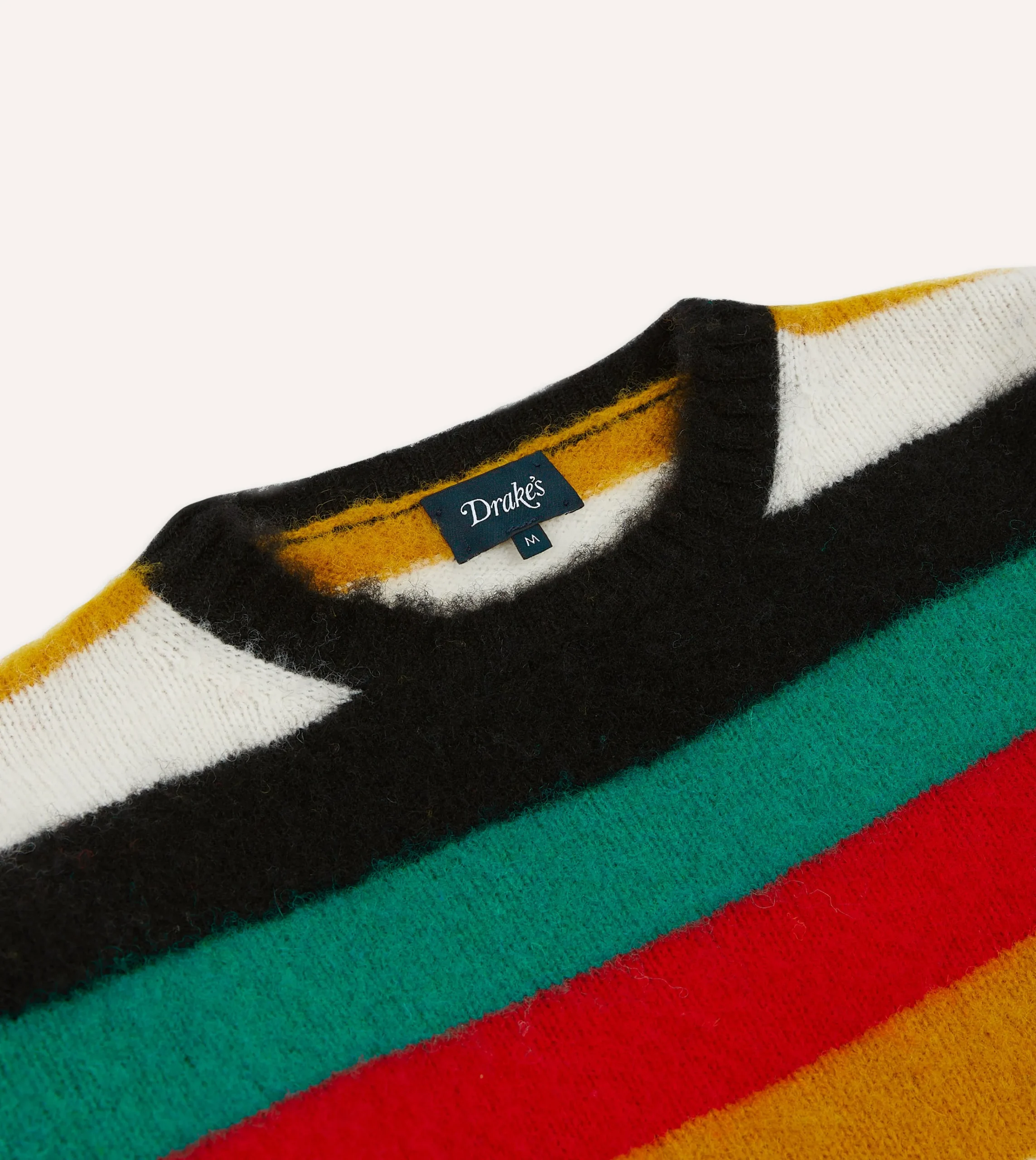 Drake’s Black Multi Stripe Brushed Shetland Crew Neck Jumper