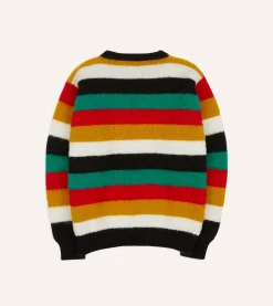 Drake’s Black Multi Stripe Brushed Shetland Crew Neck Jumper