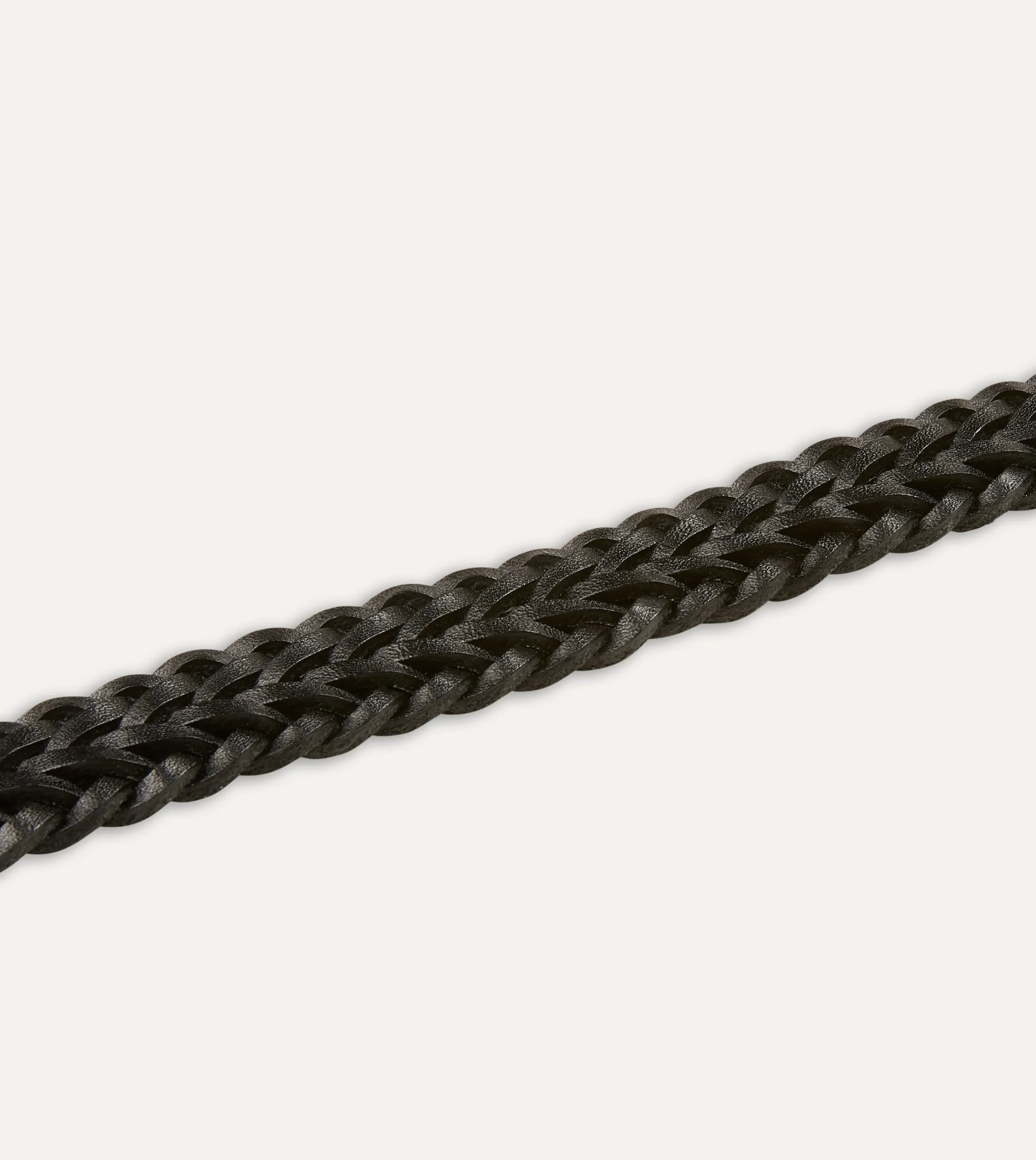 Drake’s Black Plaited Bridle Leather Belt With Brass Buckle