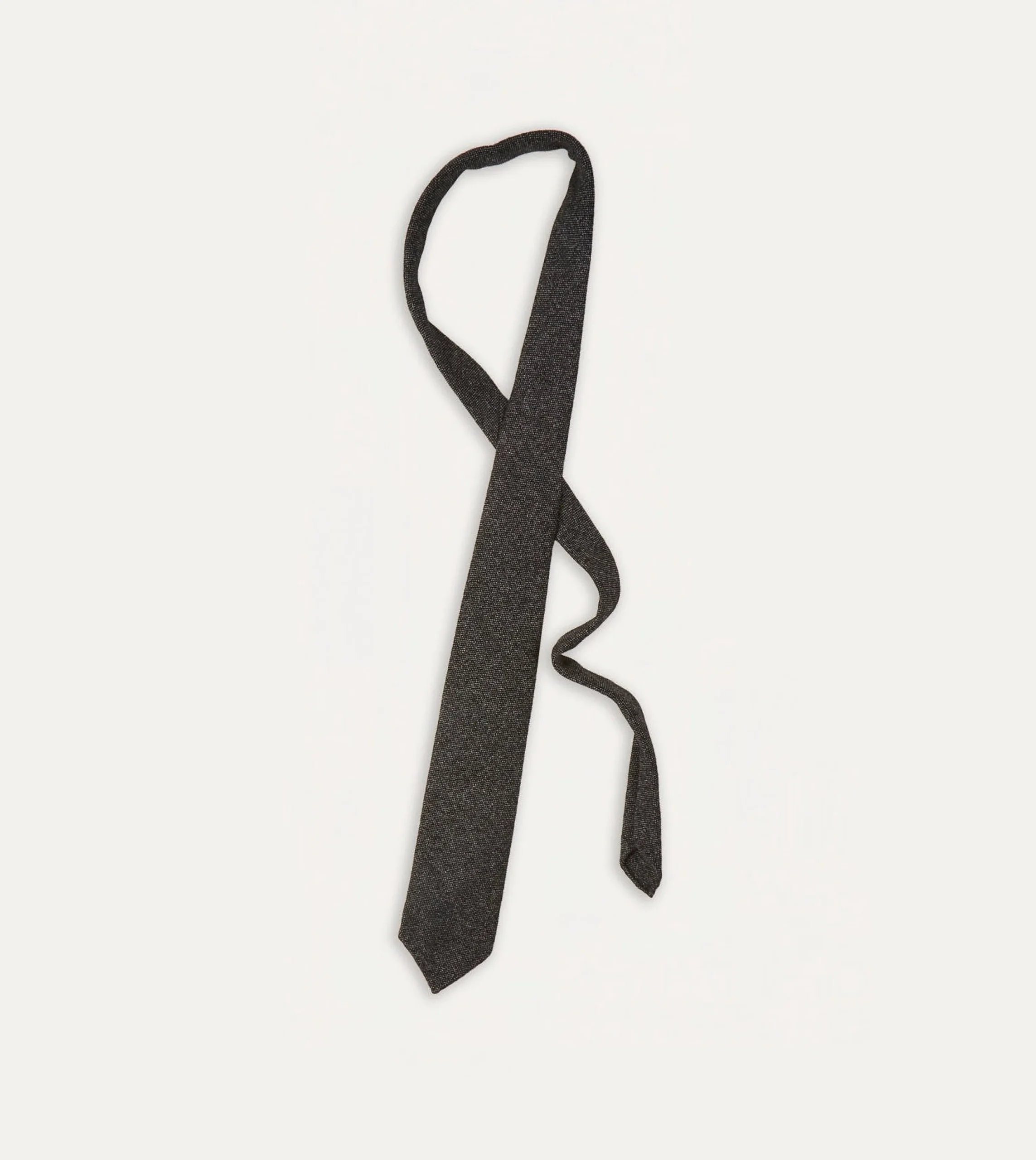 Drake’s Black Pure Cashmere Solid Hand Rolled Tie