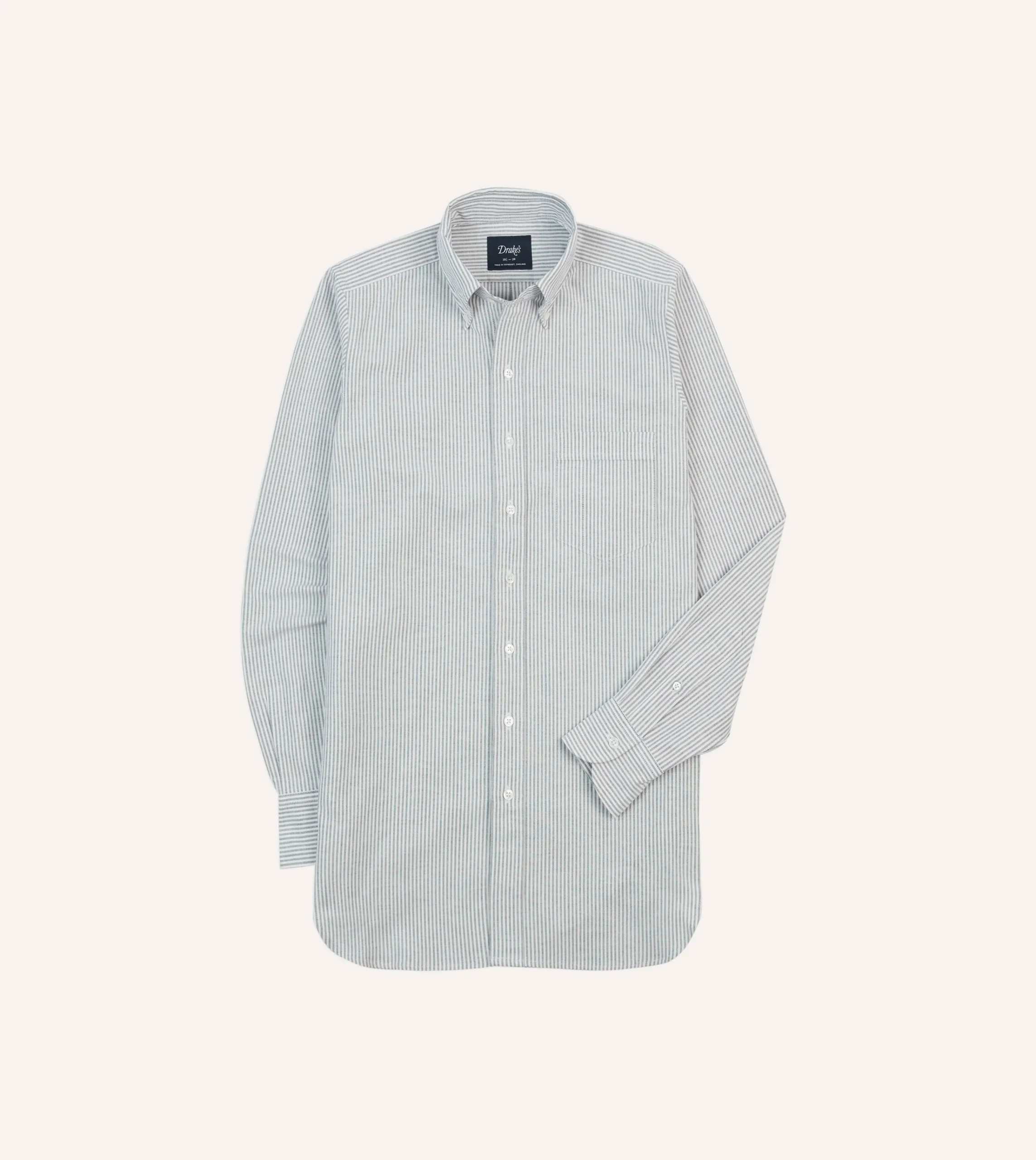 Drake’s Ticking Stripe Cotton Oxford Cloth Button-Down Shirt