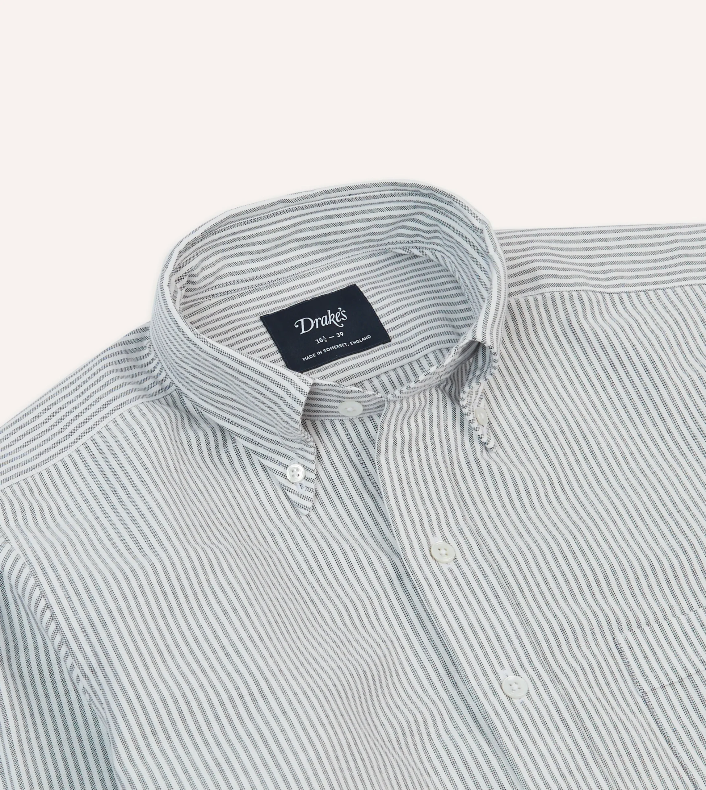 Drake’s Ticking Stripe Cotton Oxford Cloth Button-Down Shirt