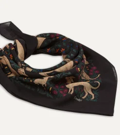 Drake’s Black Unicorn Print Wool-Silk Square Scarf