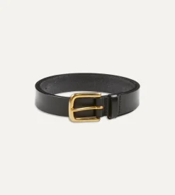 Drake’s Black Unlined Bridle Leather Belt With Brass Buckle