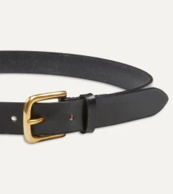Drake’s Black Unlined Bridle Leather Belt With Brass Buckle