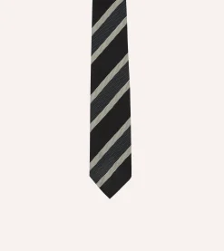 Drake’s Black, White And Grey Multi Stripe Hand Rolled Silk Grenadine Tie