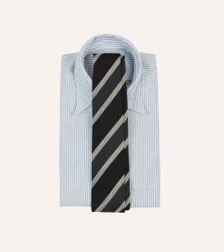 Drake’s Black, White And Grey Multi Stripe Hand Rolled Silk Grenadine Tie
