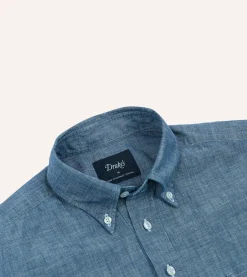 Drake’s Bleach Blue Cotton Chambray Button-Down Popover Shirt