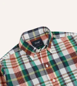 Drake’s Blue And Red Madras Check Cotton Button-Down Shirt