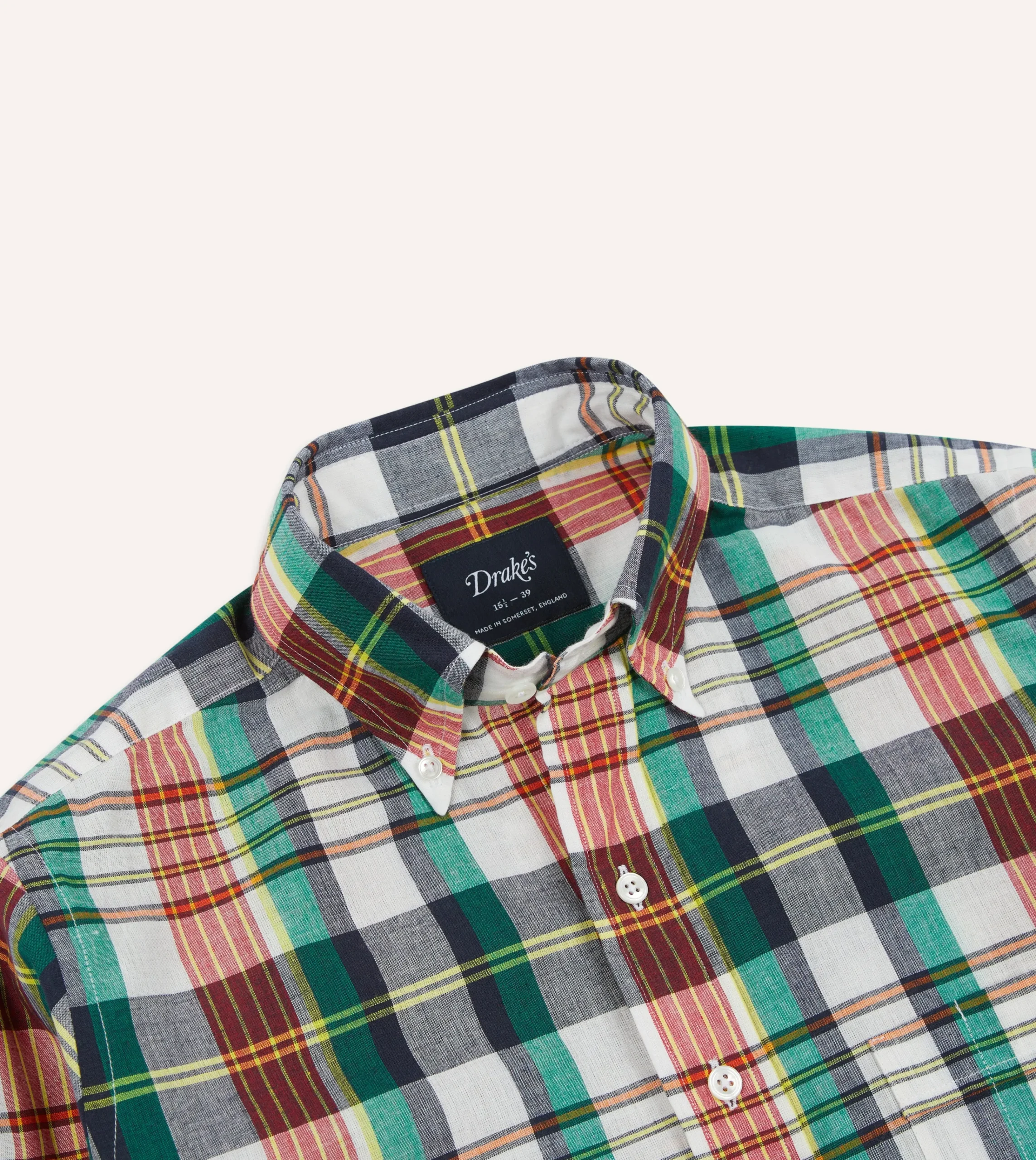 Drake’s Blue And Red Madras Check Cotton Button-Down Shirt