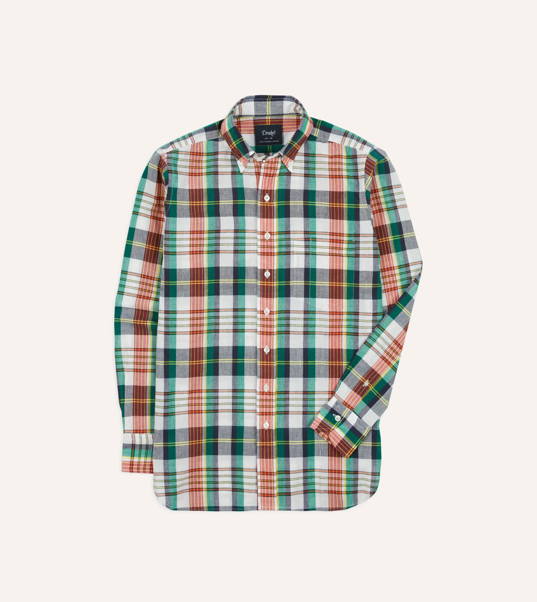 Drake’s Blue And Red Madras Check Cotton Button-Down Shirt