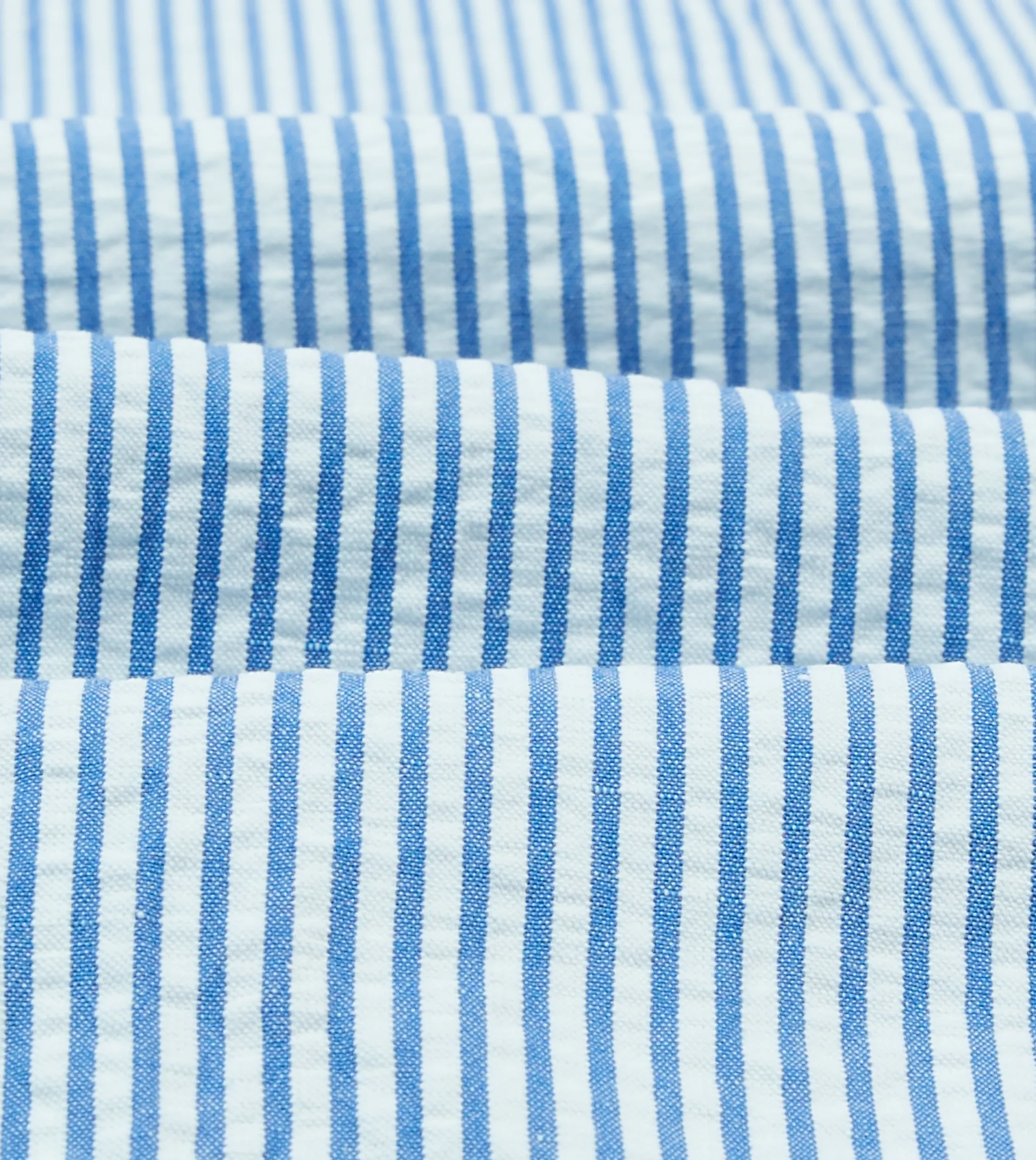 Drake’s Blue And White Stripe Cotton-Linen Seersucker Camp Collar Short Sleeve Shirt