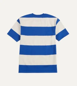 Drake’s Blue And White Wide Stripe Heavy Cotton Crew Neck Hiking T-Shirt