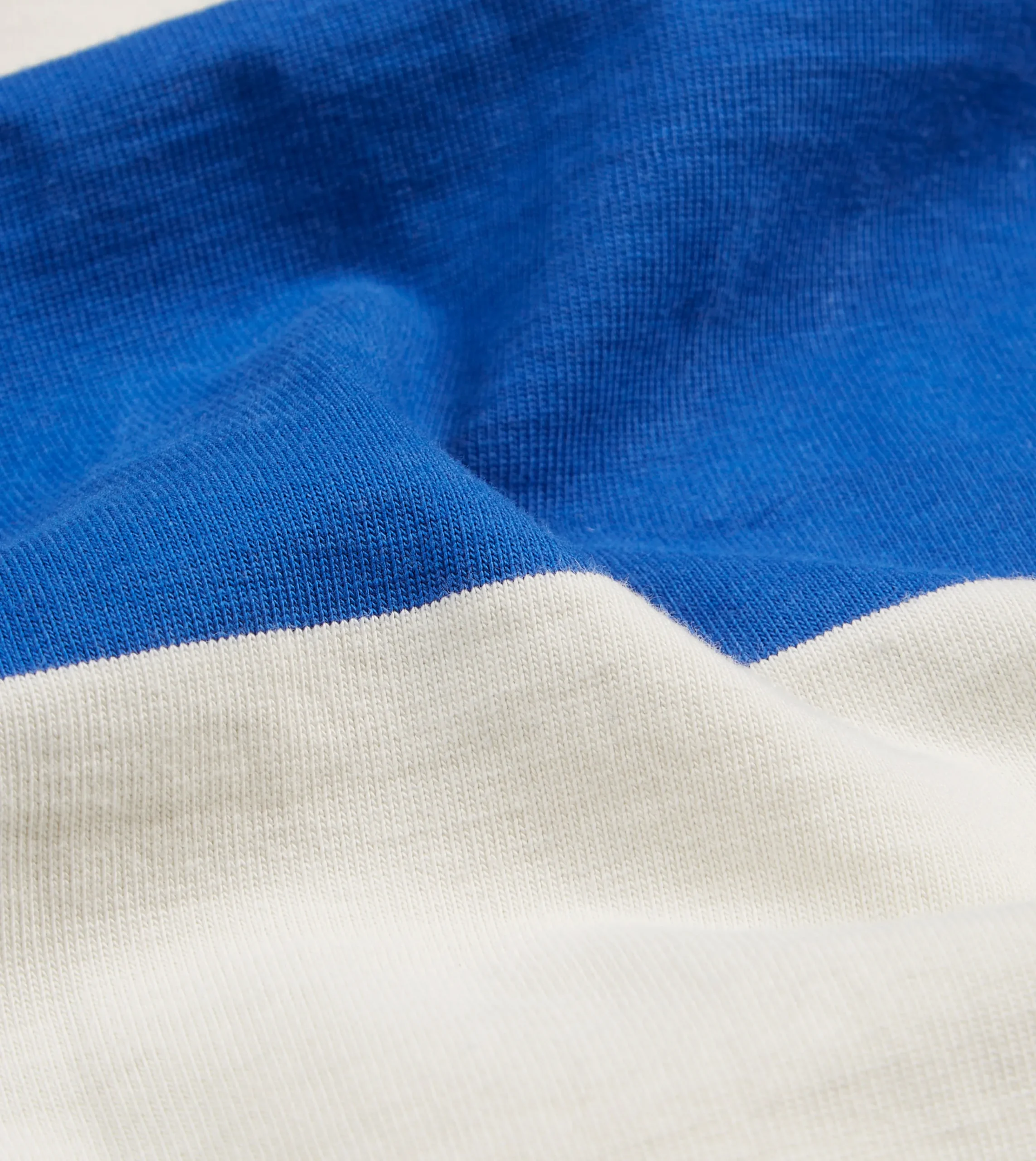 Drake’s Blue And White Wide Stripe Heavy Cotton Crew Neck Hiking T-Shirt