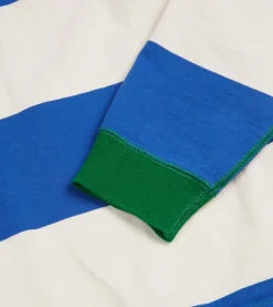 Drake’s Blue And White Wide Stripe Mock Collar Long-Sleeve Jersey