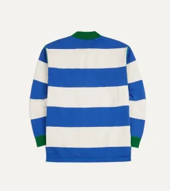 Drake’s Blue And White Wide Stripe Mock Collar Long-Sleeve Jersey