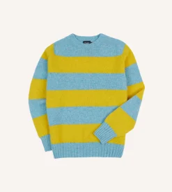 Drake’s Blue And Yellow Striped Brushed Shetland Crew Neck Jumper
