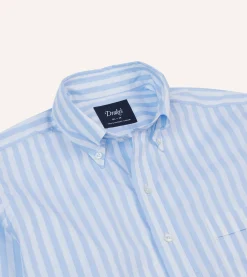 Drake’s Blue Broad Stripe Cotton Poplin Button-Down Shirt
