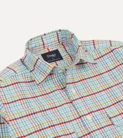 Drake’s Blue Brushed Tablecloth Check Cotton Two-Pocket Work Shirt