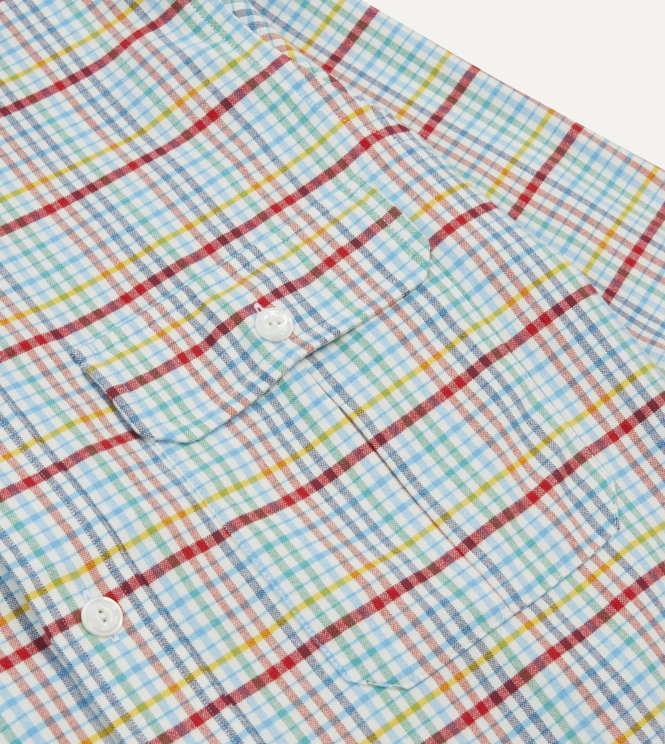 Drake’s Blue Brushed Tablecloth Check Cotton Two-Pocket Work Shirt