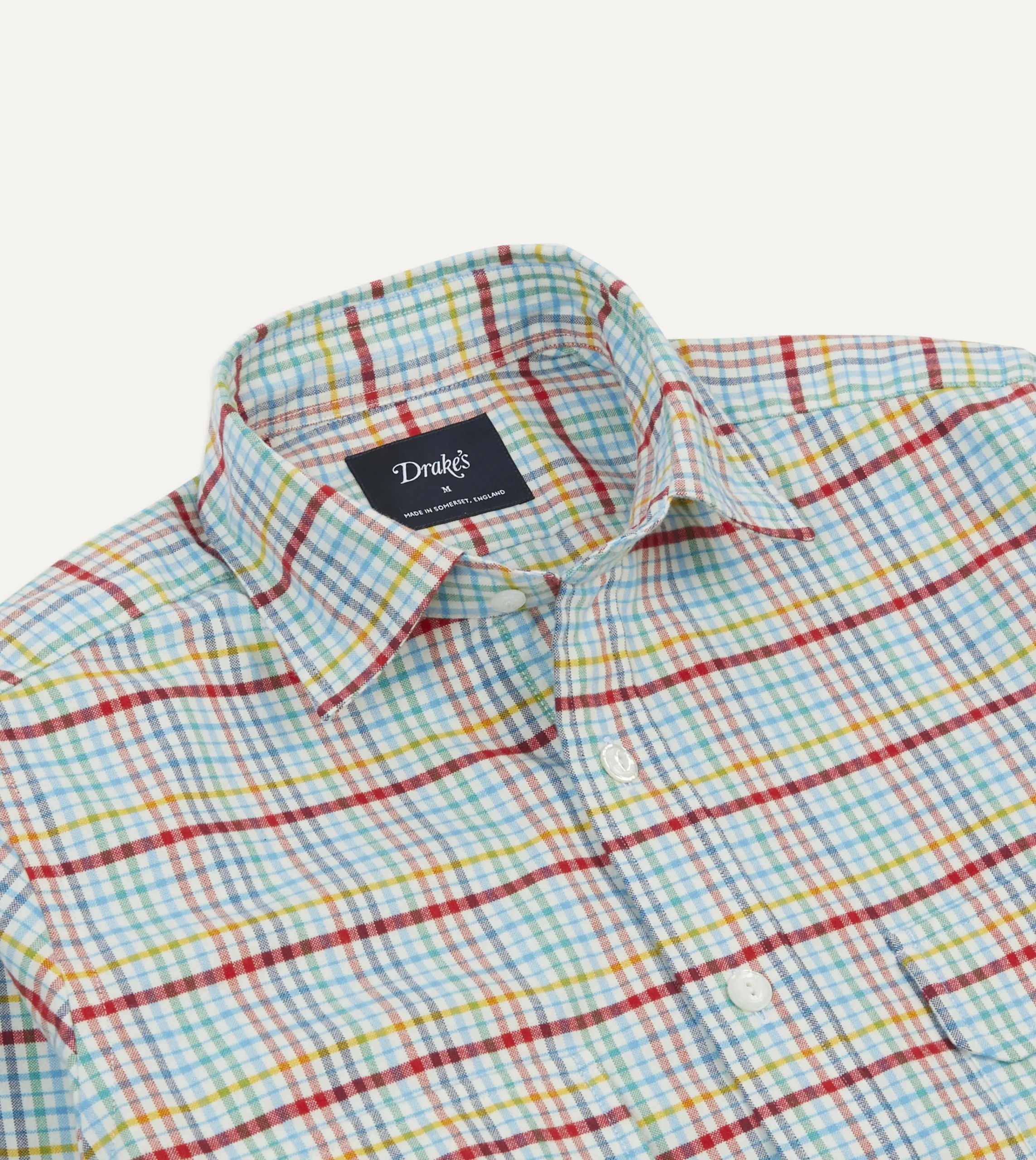 Drake’s Blue Brushed Tablecloth Check Cotton Two-Pocket Work Shirt