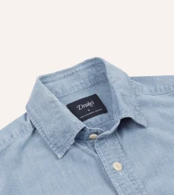Drake’s Blue Cotton Chambray Two-Pocket Work Shirt