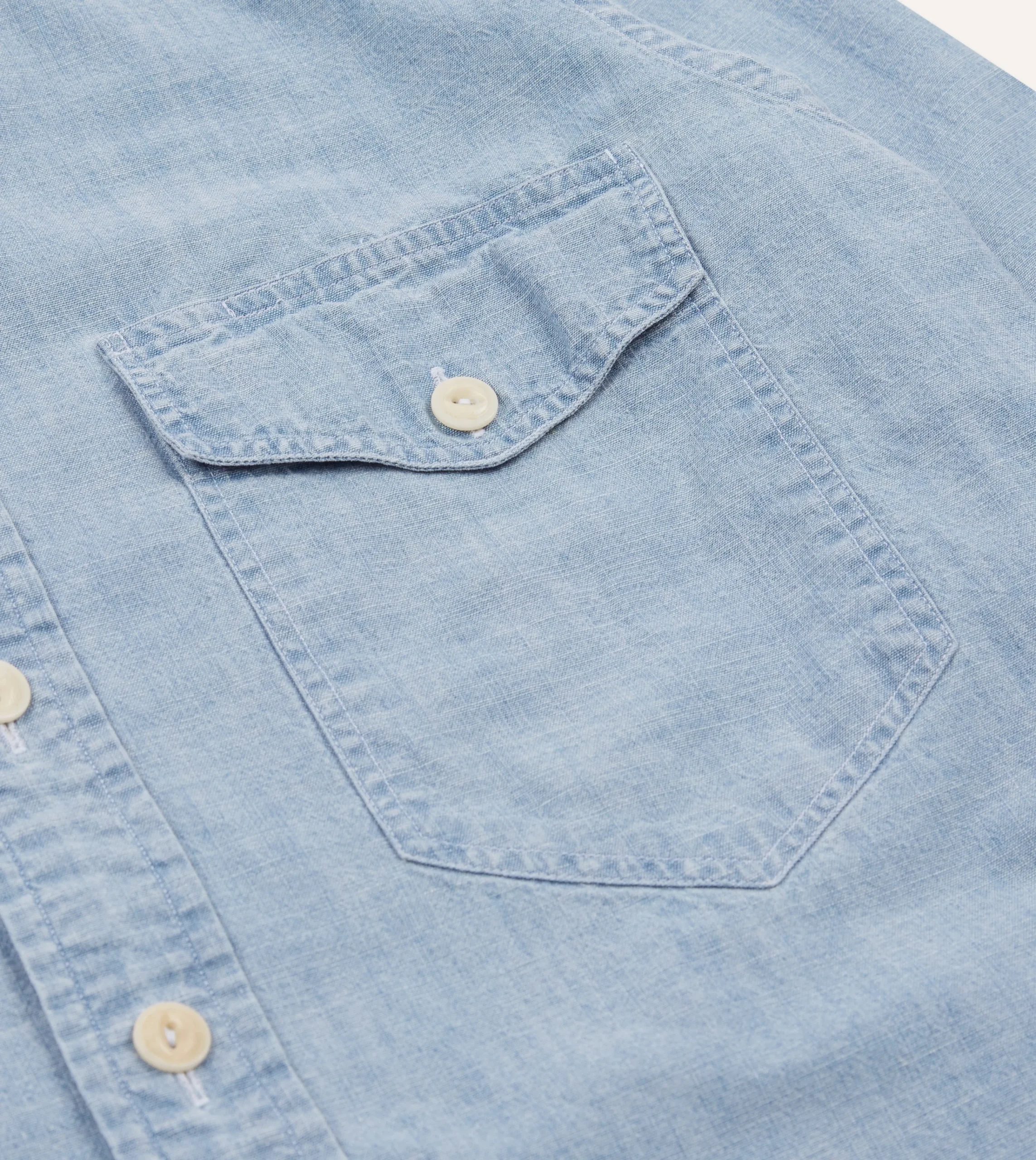 Drake’s Blue Cotton Chambray Two-Pocket Work Shirt