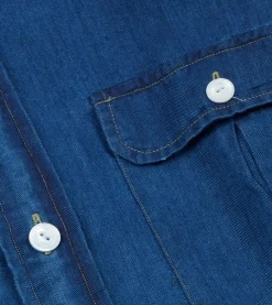 Drake’s Blue Cotton Linen Two-Pocket Work Shirt