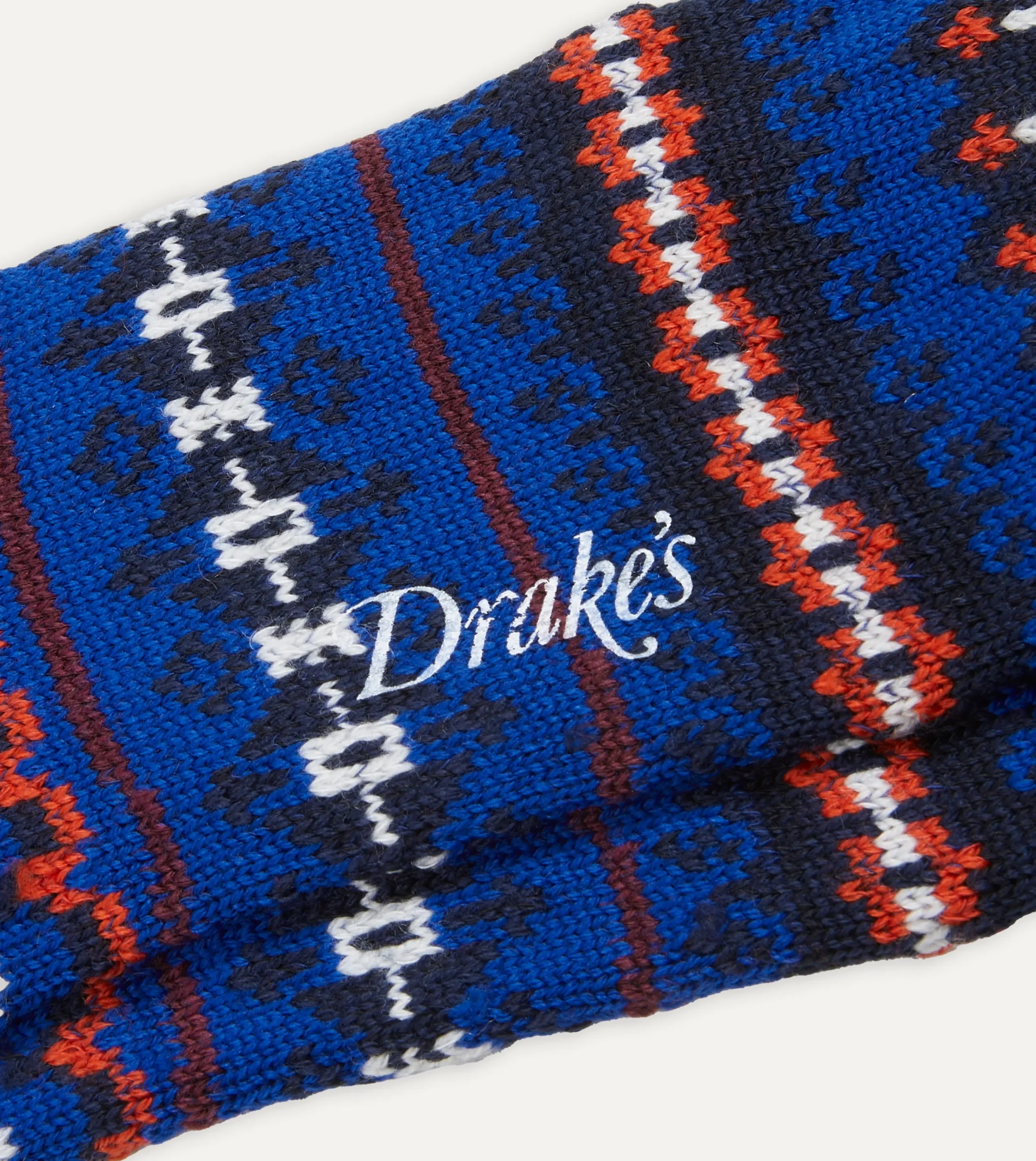 Drake’s Blue Fair Isle Wool Cotton Socks