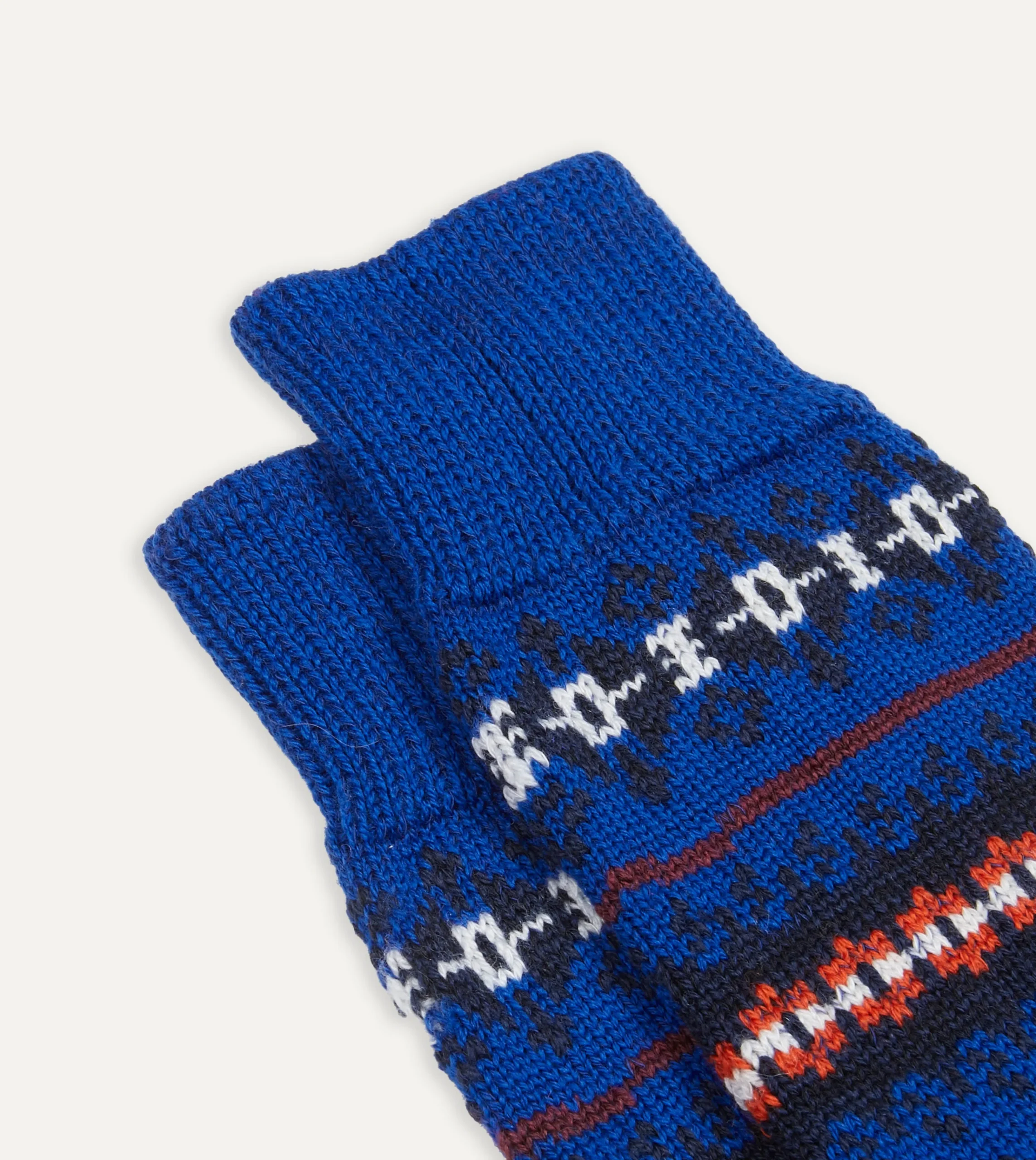 Drake’s Blue Fair Isle Wool Cotton Socks