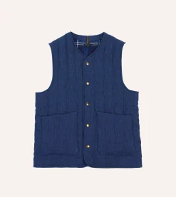Drake’s Blue Linen Quilted Snap Vest