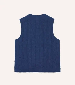 Drake’s Blue Linen Quilted Snap Vest