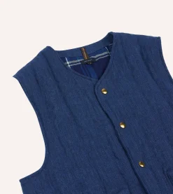 Drake’s Blue Linen Quilted Snap Vest