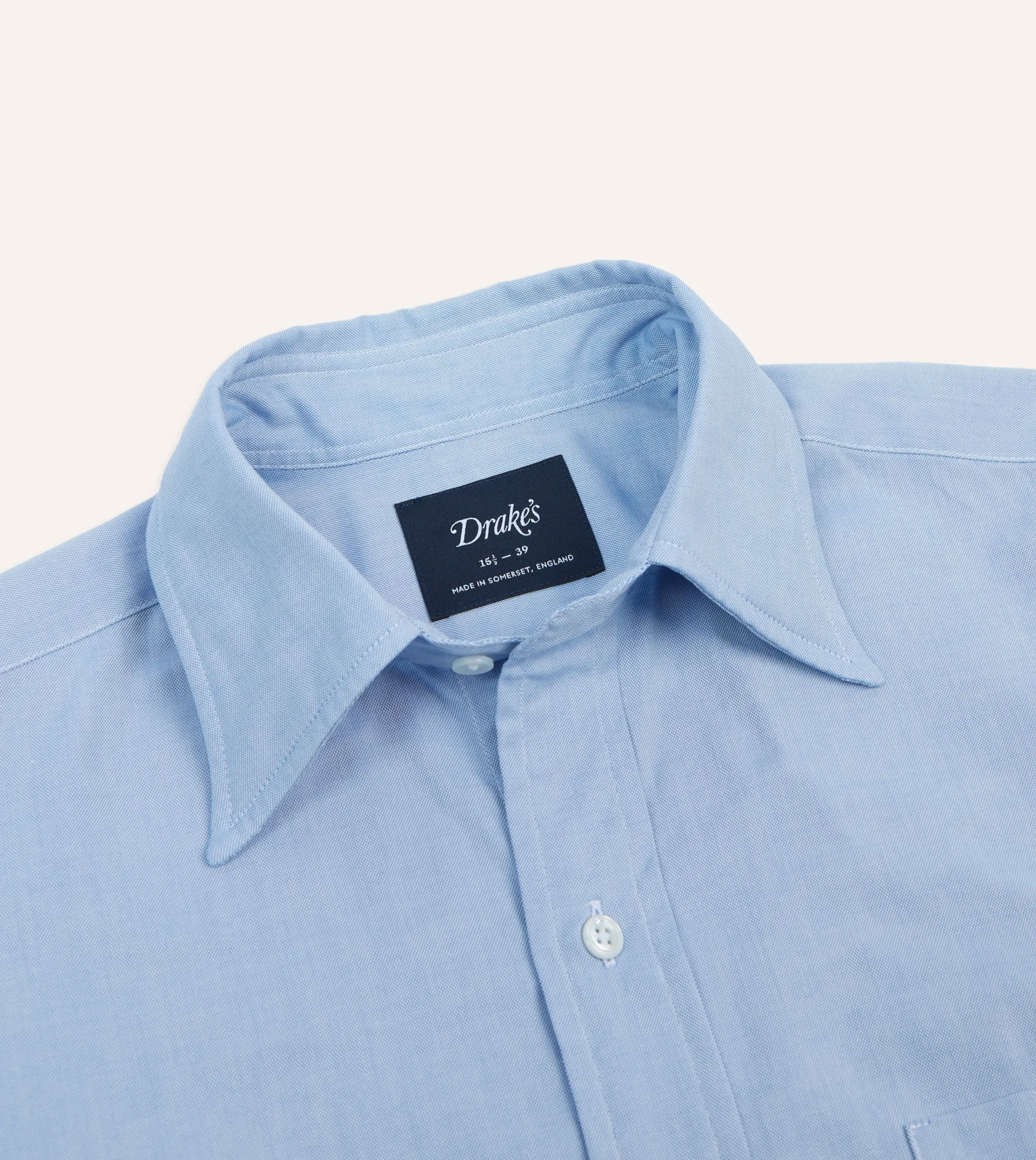 Drake’s Blue Pinpoint Oxford Cotton Cloth Long Point Collar Shirt