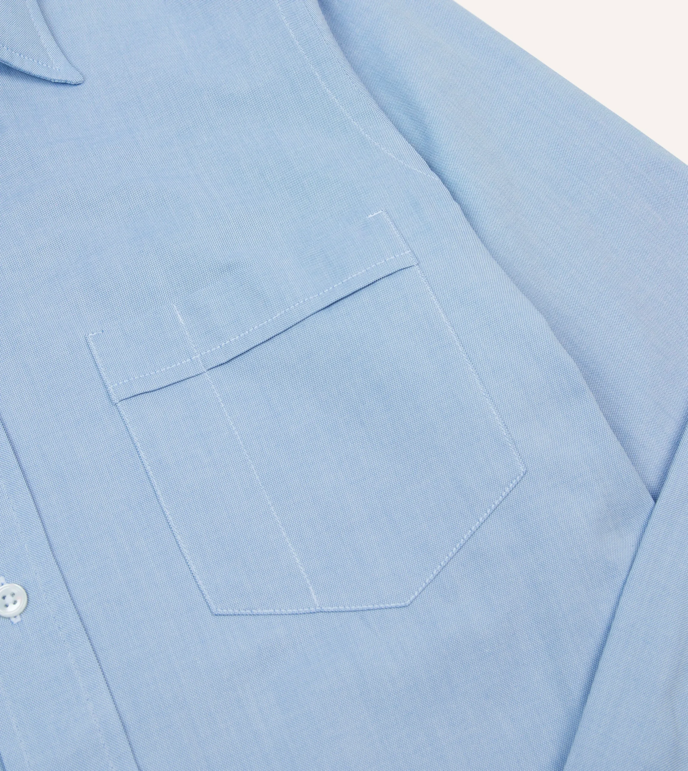 Drake’s Blue Pinpoint Oxford Cotton Cloth Long Point Collar Shirt