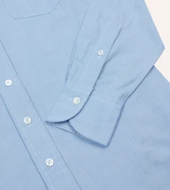 Drake’s Blue Pinpoint Oxford Cotton Cloth Long Point Collar Shirt