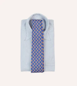 Drake’s Small Paisley Leaf Print Silk Self Tipped Tie