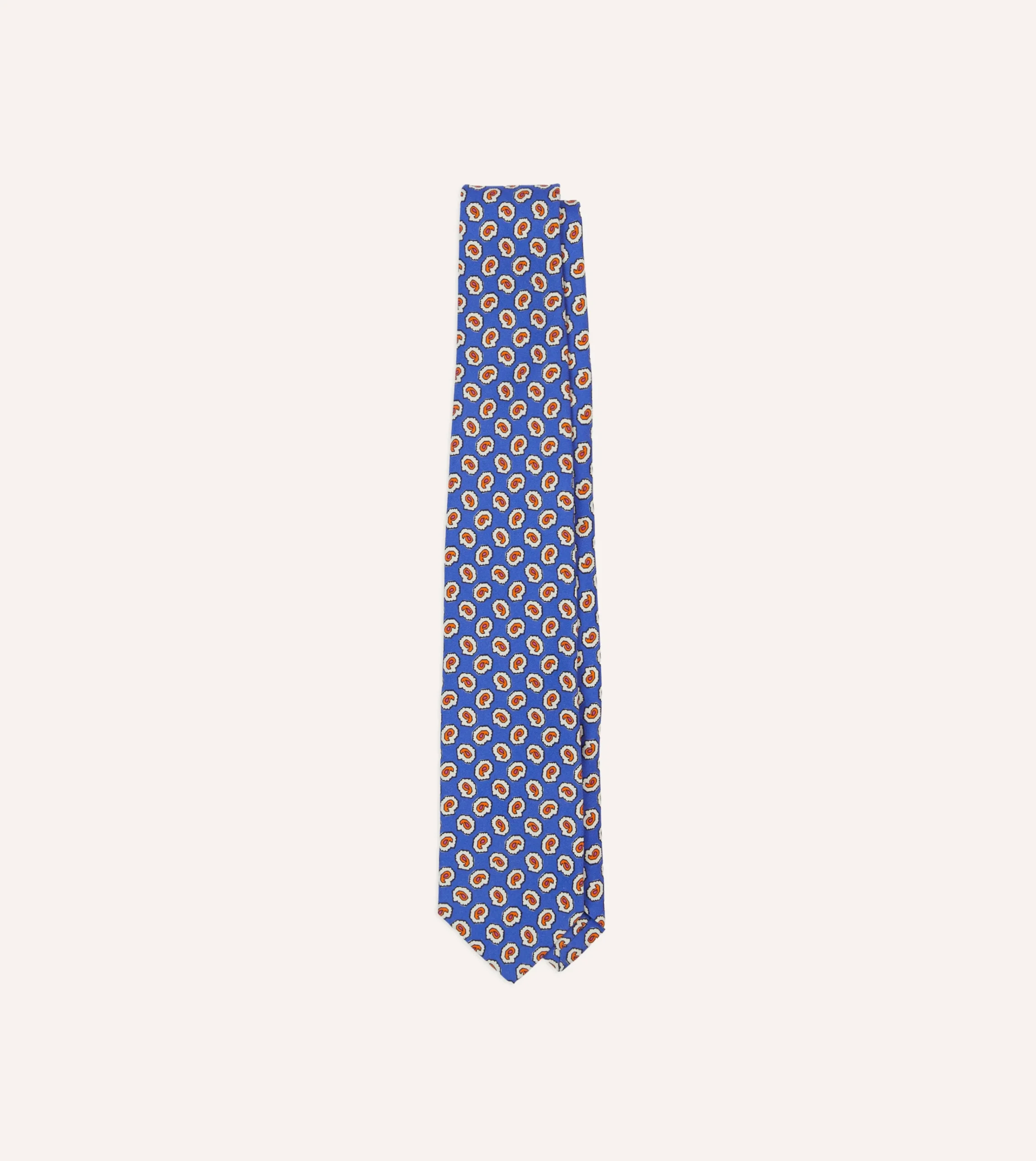 Drake’s Small Paisley Leaf Print Silk Self Tipped Tie