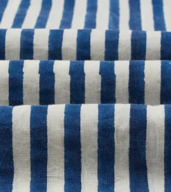 Drake’s Blue Stripe Block Print Cotton Camp Collar Short Sleeve Shirt