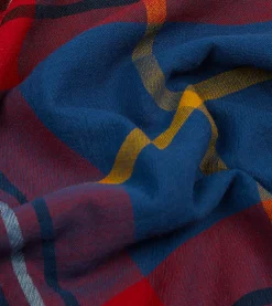 Drake’s Blue Tartan Washed Check Wool Scarf
