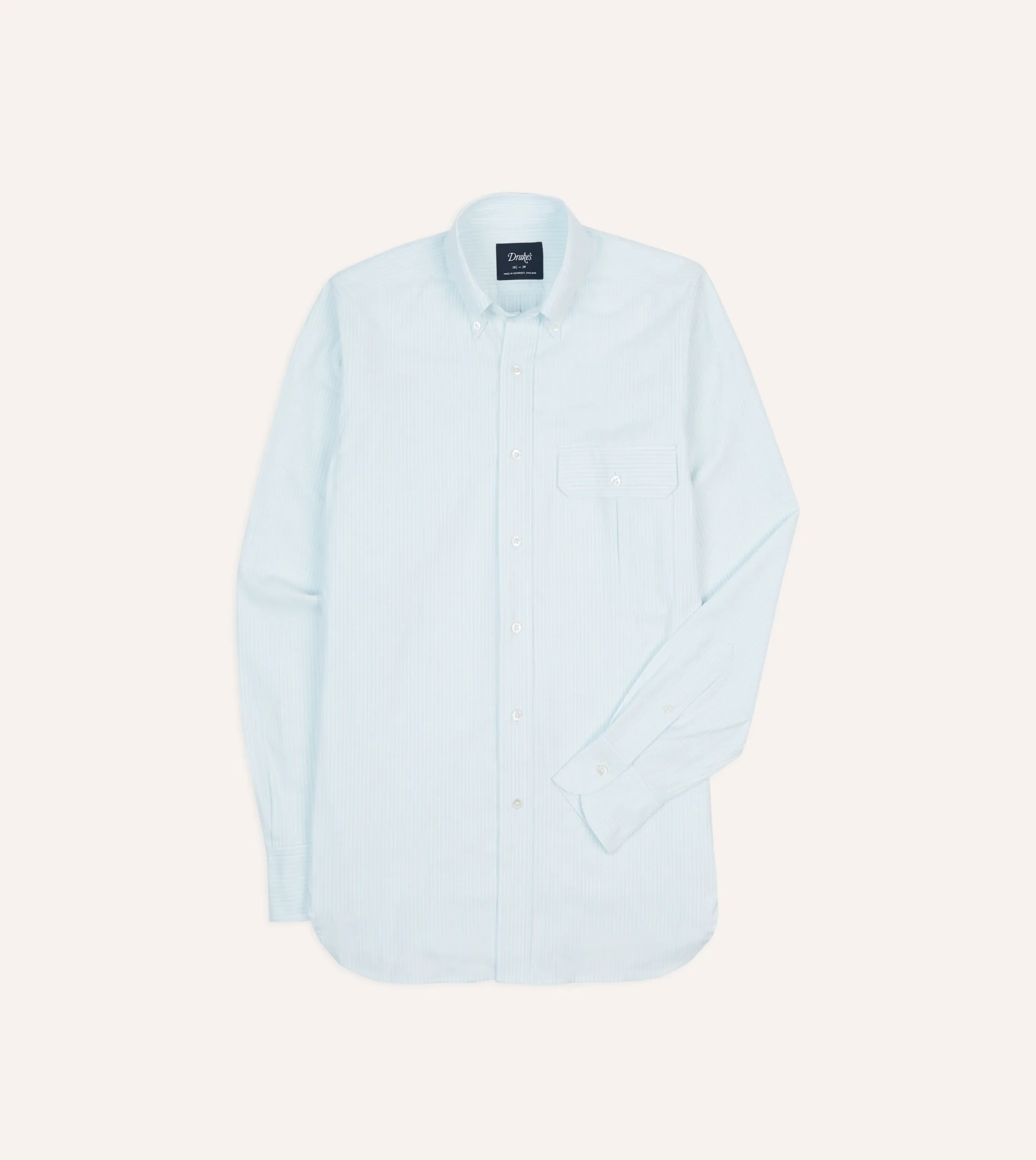 Drake’s Ticking Stripe Cotton Oxford Cloth Pocket Button-Down Shirt