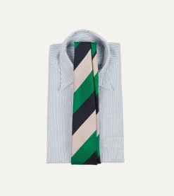 Drake’s Bright Green, Navy And White Stripe Tipped Repp Silk Tie
