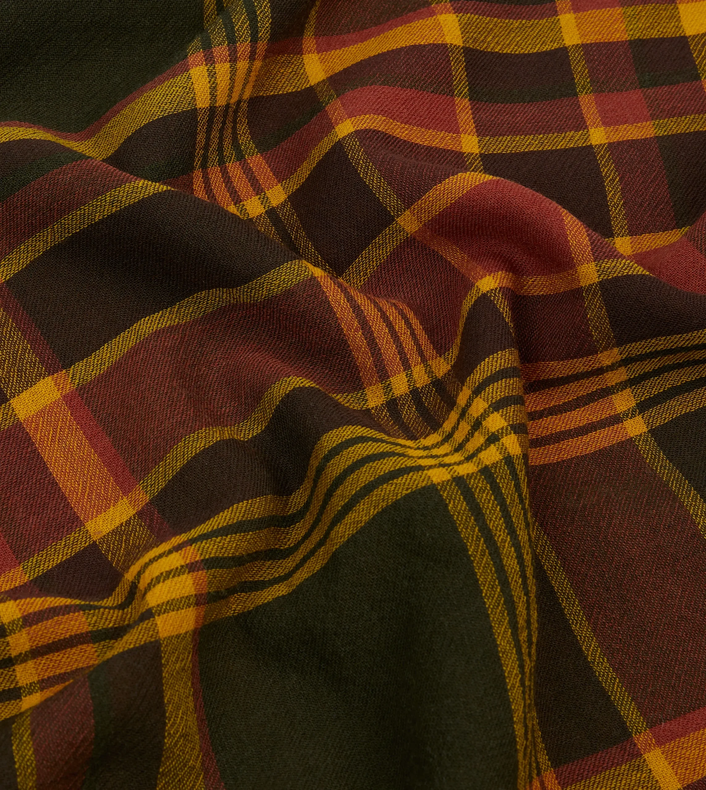 Drake’s Brown And Red Tartan Check Wool Scarf